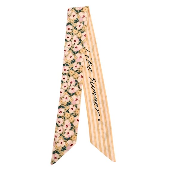 Slim Scarf Yellow Floral 34in Two Sided Cottagecore Quiet Luxury No65 - Picture 13 of 14